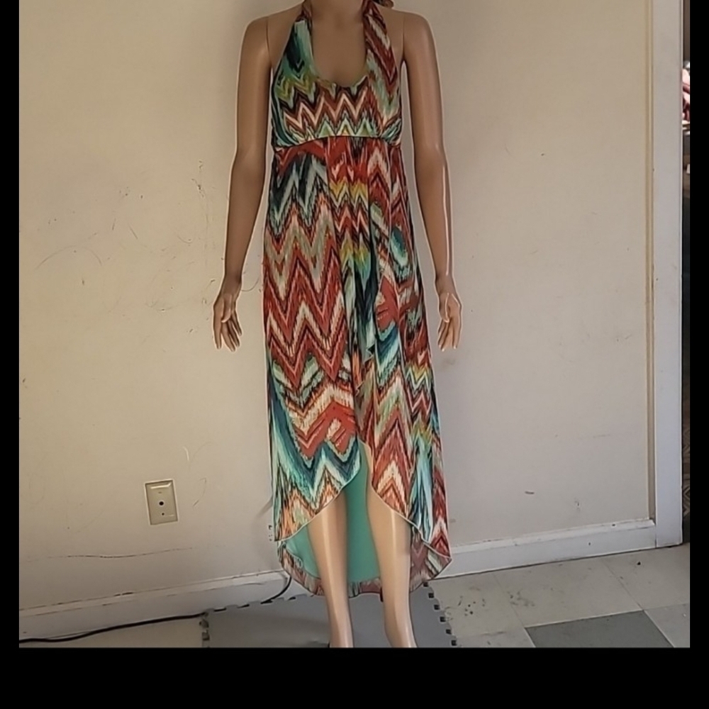 Cynthia Rowley Vibrant Chevron High Low Dress